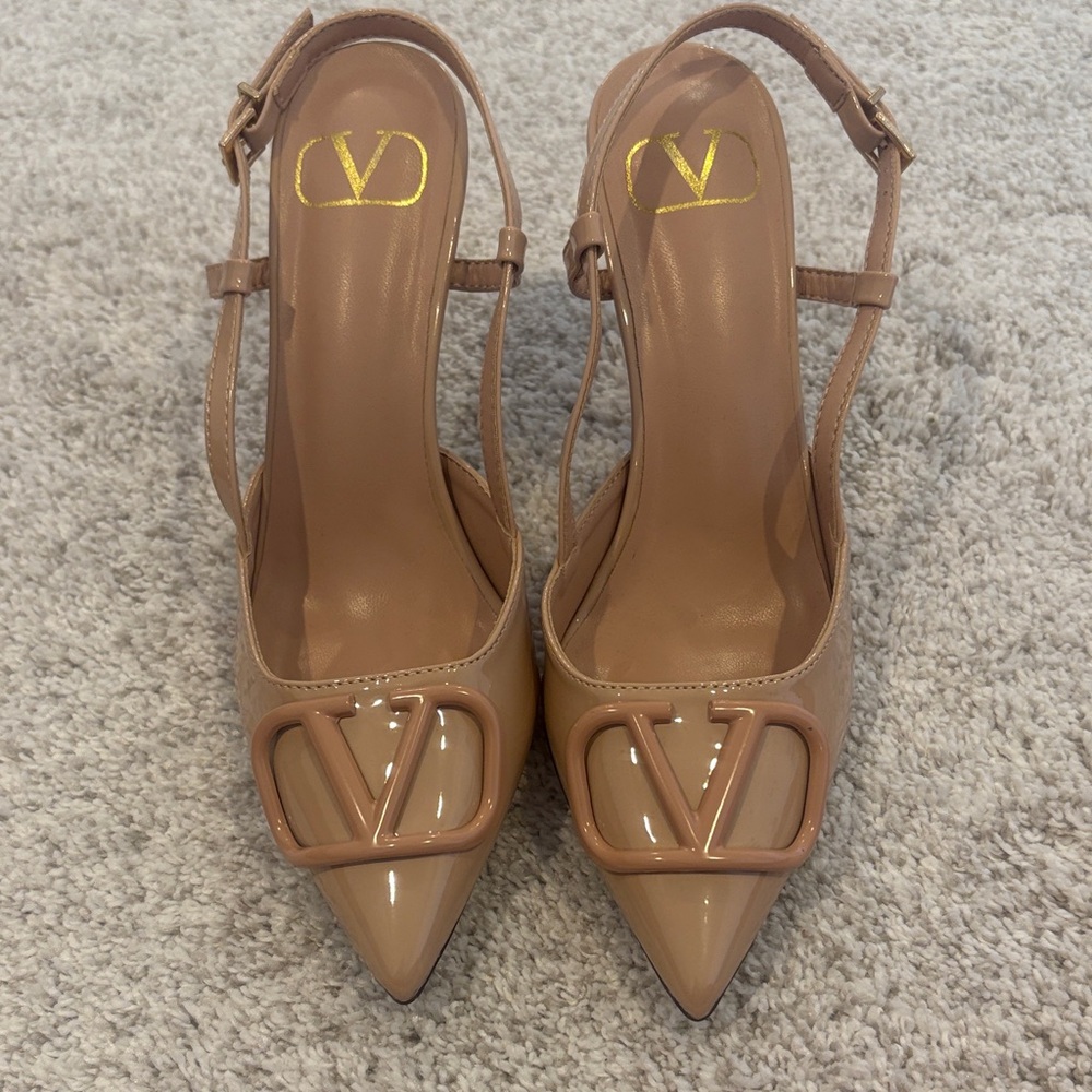 Valentino Nude Patent V-Buckle Slingback Heels